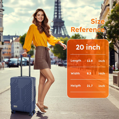 Carry On Luggage 22x14x9 Airline Approved, Hardshell Durable PC+ABS Luggage with Spinner Wheels, Lightweight Travel Rolling Suitcase with Built-in TSA Lock,USB Port,Silver