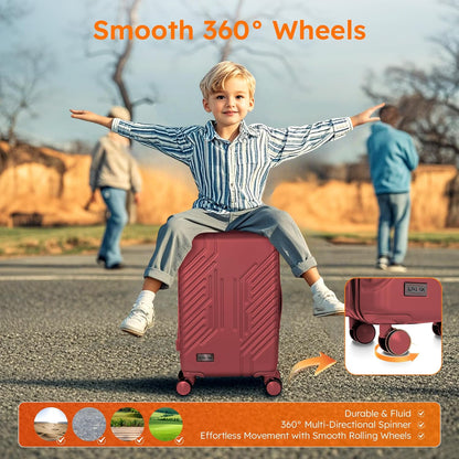 Carry On Luggage 22x14x9 Airline Approved, Hardshell Durable PC+ABS Luggage with Spinner Wheels, Lightweight Travel Rolling Suitcase with Built-in TSA Lock,USB Port,Silver