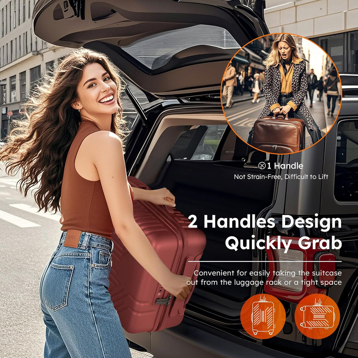 Carry On Luggage 22x14x9 Airline Approved, Hardshell Durable PC+ABS Luggage with Spinner Wheels, Lightweight Travel Rolling Suitcase with Built-in TSA Lock,USB Port,Silver