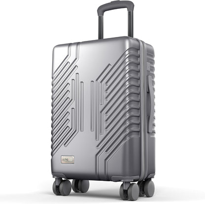 Carry On Luggage 22x14x9 Airline Approved, Hardshell Durable PC+ABS Luggage with Spinner Wheels, Lightweight Travel Rolling Suitcase with Built-in TSA Lock,USB Port,Silver