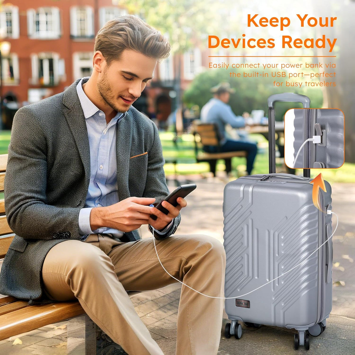 Carry On Luggage 22x14x9 Airline Approved, Hardshell Durable PC+ABS Luggage with Spinner Wheels, Lightweight Travel Rolling Suitcase with Built-in TSA Lock,USB Port,Silver