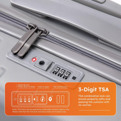 Carry On Luggage 22x14x9 Airline Approved, Hardshell Durable PC+ABS Luggage with Spinner Wheels, Lightweight Travel Rolling Suitcase with Built-in TSA Lock,USB Port,Silver