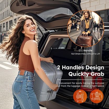 Carry On Luggage 22x14x9 Airline Approved, Hardshell Durable PC+ABS Luggage with Spinner Wheels, Lightweight Travel Rolling Suitcase with Built-in TSA Lock,USB Port,Silver