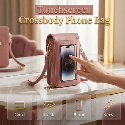Touchscreen phone crossbody bag for Women,Anti-Theft Leather Messenger Bag with Cell Phone Purse Window Zipper Pocket | Touchscreen