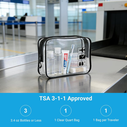 TSA Approved Toiletry Bag, 3pcs Clear Makeup Bags Quart Size Travel Makeup Cosmetic Bag, for Women and Men, Carry on Airport Airline Compliant Bag (Blue, L)