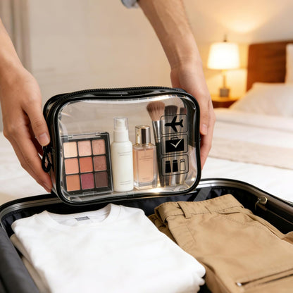 TSA Approved Toiletry Bag, 3pcs Clear Makeup Bags Quart Size Travel Makeup Cosmetic Bag, for Women and Men, Carry on Airport Airline Compliant Bag (Blue, L)