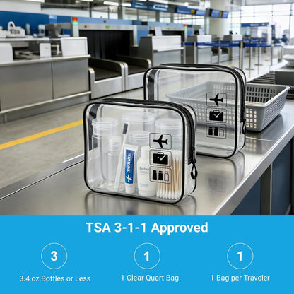 TSA Approved Toiletry Bag, 3pcs Clear Makeup Bags Quart Size Travel Makeup Cosmetic Bag, for Women and Men, Carry on Airport Airline Compliant Bag (Blue, L)