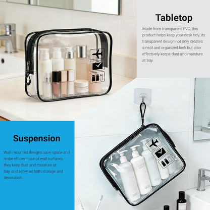 TSA Approved Toiletry Bag, 3pcs Clear Makeup Bags Quart Size Travel Makeup Cosmetic Bag, for Women and Men, Carry on Airport Airline Compliant Bag (Blue, L)