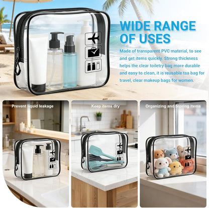 TSA Approved Toiletry Bag, 3pcs Clear Makeup Bags Quart Size Travel Makeup Cosmetic Bag, for Women and Men, Carry on Airport Airline Compliant Bag (Blue, L)