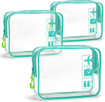 TSA Approved Toiletry Bag, 3pcs Clear Makeup Bags Quart Size Travel Makeup Cosmetic Bag, for Women and Men, Carry on Airport Airline Compliant Bag (Blue, L)