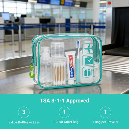 TSA Approved Toiletry Bag, 3pcs Clear Makeup Bags Quart Size Travel Makeup Cosmetic Bag, for Women and Men, Carry on Airport Airline Compliant Bag (Blue, L)