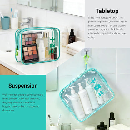 TSA Approved Toiletry Bag, 3pcs Clear Makeup Bags Quart Size Travel Makeup Cosmetic Bag, for Women and Men, Carry on Airport Airline Compliant Bag (Blue, L)