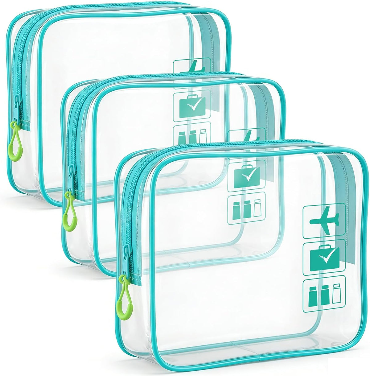 TSA Approved Toiletry Bag, 3pcs Clear Makeup Bags Quart Size Travel Makeup Cosmetic Bag, for Women and Men, Carry on Airport Airline Compliant Bag (Blue, L)