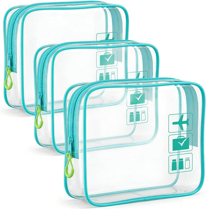 TSA Approved Toiletry Bag, 3pcs Clear Makeup Bags Quart Size Travel Makeup Cosmetic Bag, for Women and Men, Carry on Airport Airline Compliant Bag (Blue, L)