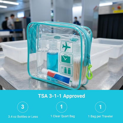 TSA Approved Toiletry Bag, 3pcs Clear Makeup Bags Quart Size Travel Makeup Cosmetic Bag, for Women and Men, Carry on Airport Airline Compliant Bag (Blue, L)