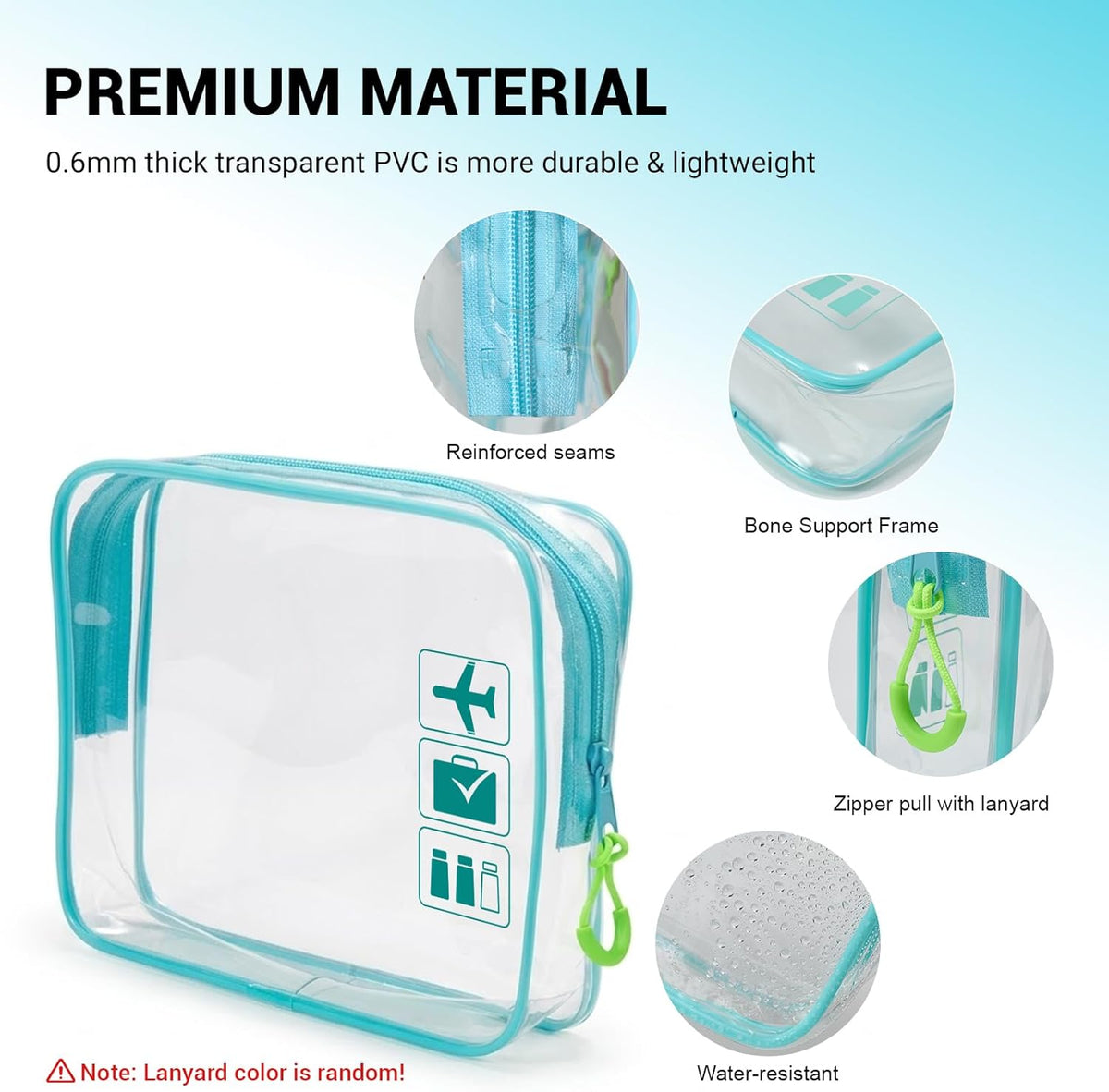 TSA Approved Toiletry Bag, 3pcs Clear Makeup Bags Quart Size Travel Makeup Cosmetic Bag, for Women and Men, Carry on Airport Airline Compliant Bag (Blue, L)