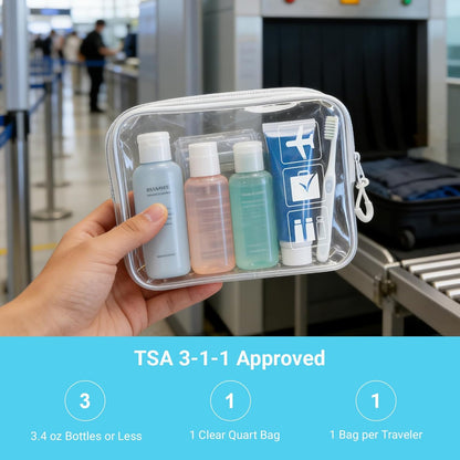 TSA Approved Toiletry Bag, 3pcs Clear Makeup Bags Quart Size Travel Makeup Cosmetic Bag, for Women and Men, Carry on Airport Airline Compliant Bag (Blue, L)
