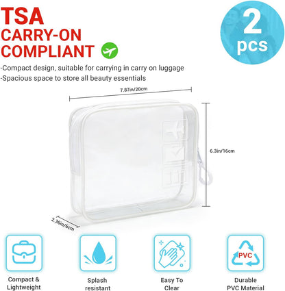 TSA Approved Toiletry Bag, 3pcs Clear Makeup Bags Quart Size Travel Makeup Cosmetic Bag, for Women and Men, Carry on Airport Airline Compliant Bag (Blue, L)