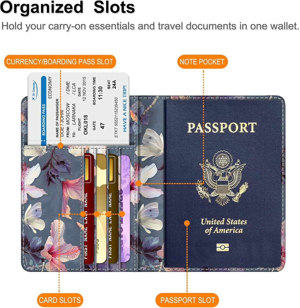 Passport Holder, Slim Travel Wallet RFID Blocking Card Case Cover | Passport Cover Protector Essentials with Credit Card Slots, For Women/Men