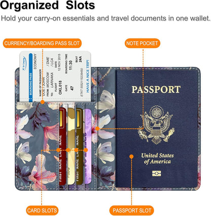 Passport Holder, Slim Travel Wallet RFID Blocking Card Case Cover | Passport Cover Protector Essentials with Credit Card Slots, For Women/Men