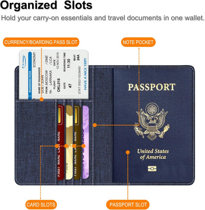 Passport Holder, Slim Travel Wallet RFID Blocking Card Case Cover | Passport Cover Protector Essentials with Credit Card Slots, For Women/Men