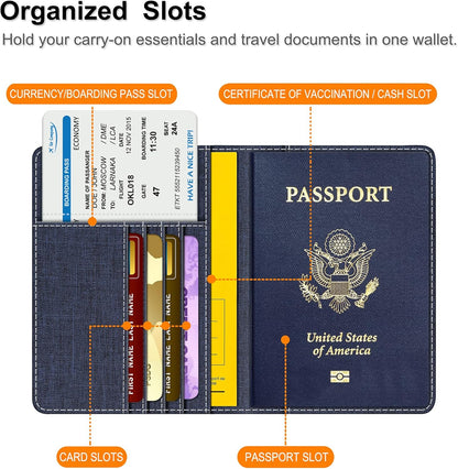 Passport Holder, Slim Travel Wallet RFID Blocking Card Case Cover | Passport Cover Protector Essentials with Credit Card Slots, For Women/Men