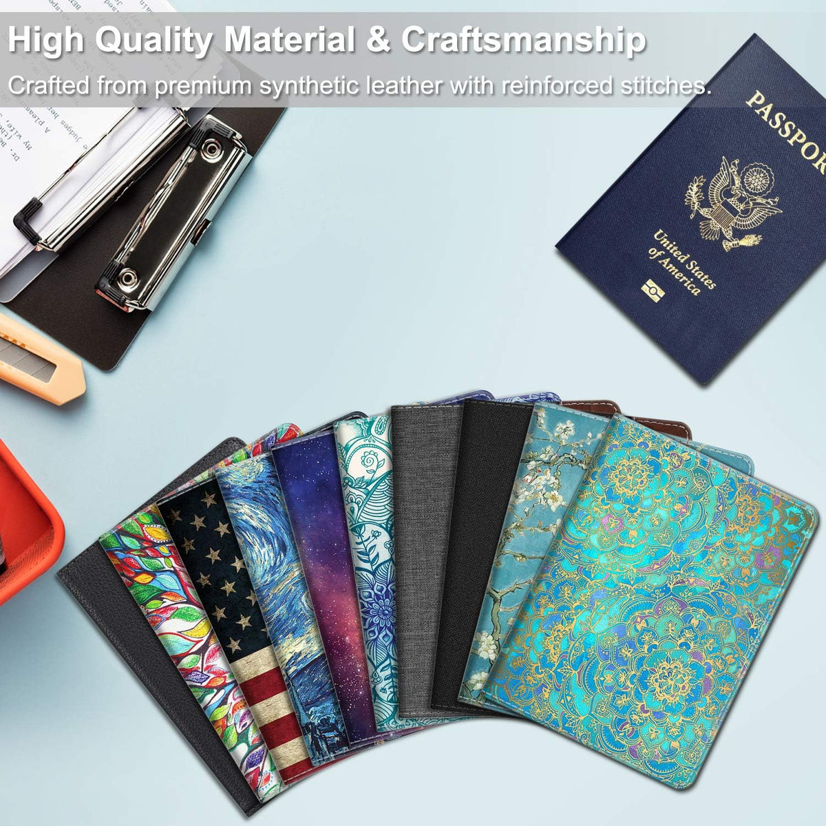 Passport Holder, Slim Travel Wallet RFID Blocking Card Case Cover | Passport Cover Protector Essentials with Credit Card Slots, For Women/Men