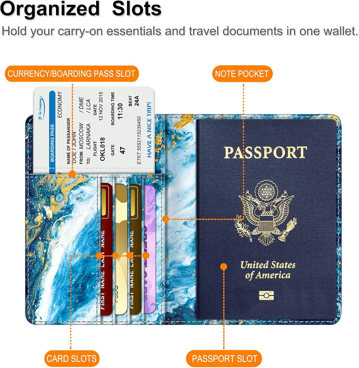 Passport Holder, Slim Travel Wallet RFID Blocking Card Case Cover | Passport Cover Protector Essentials with Credit Card Slots, For Women/Men