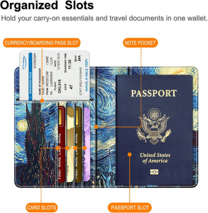 Passport Holder, Slim Travel Wallet RFID Blocking Card Case Cover | Passport Cover Protector Essentials with Credit Card Slots, For Women/Men