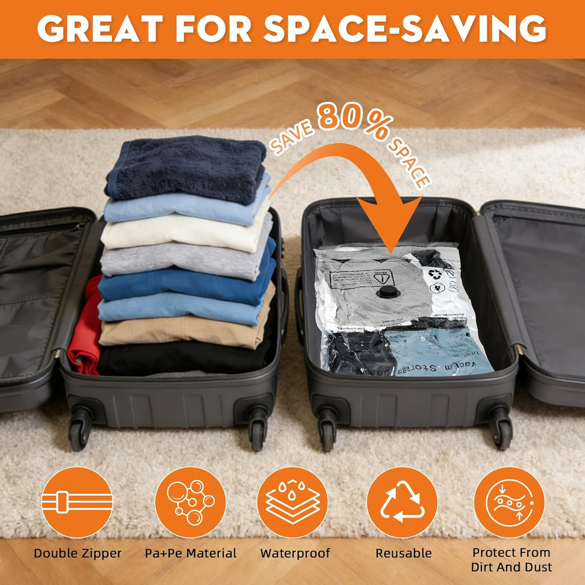 12 Pack Vacuum Travel Bags With Pump,Vacuum Bags For Clothes (4S+4M+2L+2J) | Vacuum Storage Bags For Clothes,Vacuum Compression Bags For Travel and Home Organization
