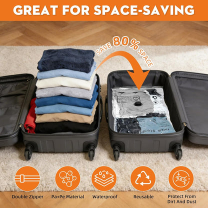 12 Pack Vacuum Travel Bags With Pump,Vacuum Bags For Clothes (4S+4M+2L+2J) | Vacuum Storage Bags For Clothes,Vacuum Compression Bags For Travel and Home Organization