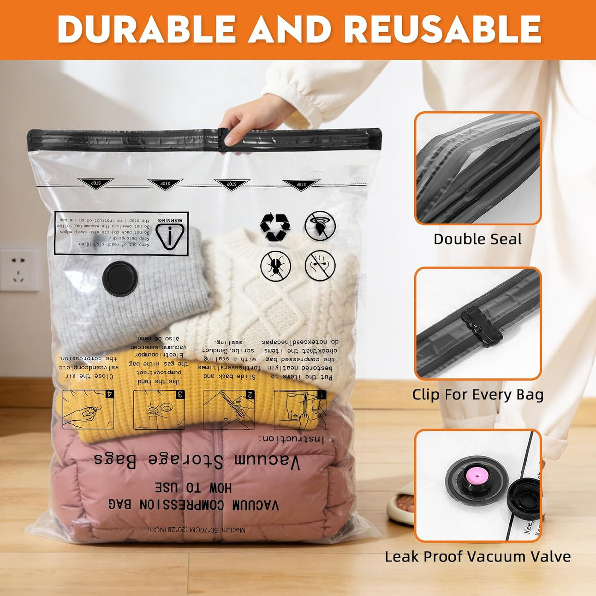 12 Pack Vacuum Travel Bags With Pump,Vacuum Bags For Clothes (4S+4M+2L+2J) | Vacuum Storage Bags For Clothes,Vacuum Compression Bags For Travel and Home Organization