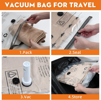 12 Pack Vacuum Travel Bags With Pump,Vacuum Bags For Clothes (4S+4M+2L+2J) | Vacuum Storage Bags For Clothes,Vacuum Compression Bags For Travel and Home Organization
