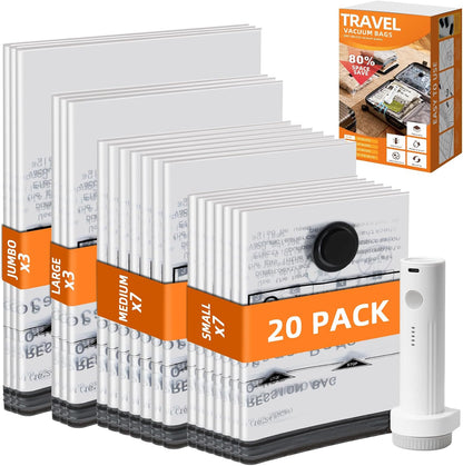12 Pack Vacuum Travel Bags With Pump,Vacuum Bags For Clothes (4S+4M+2L+2J) | Vacuum Storage Bags For Clothes,Vacuum Compression Bags For Travel and Home Organization