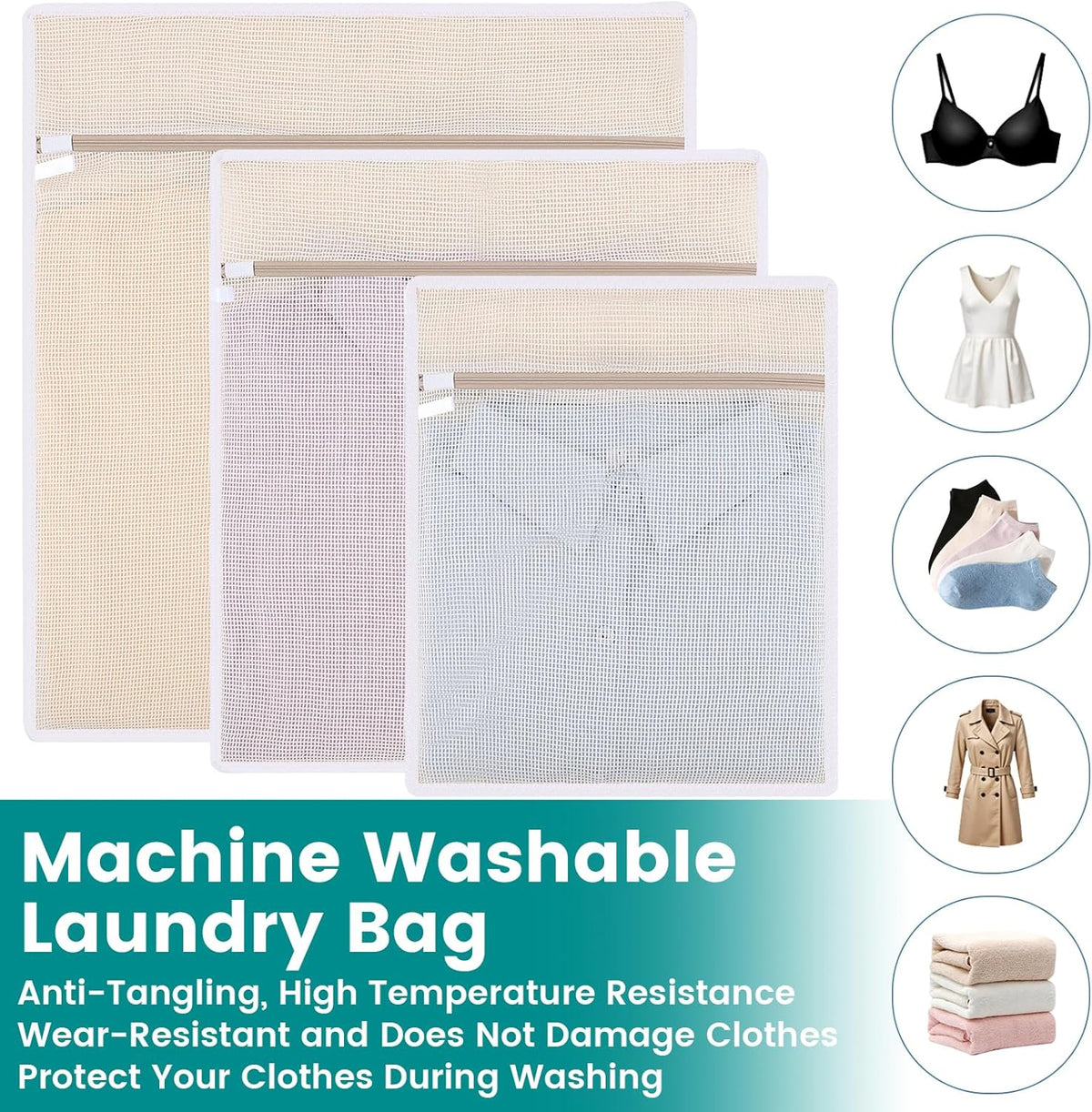 6-Pack Durable Honeycomb Mesh Laundry Bags for Delicates - 12x16 Inches Lingerie Bags for Washing Delicates with Sturdy Zippers, Protect Clothes in Washing Machine for Home, College & Dorm (Medium)