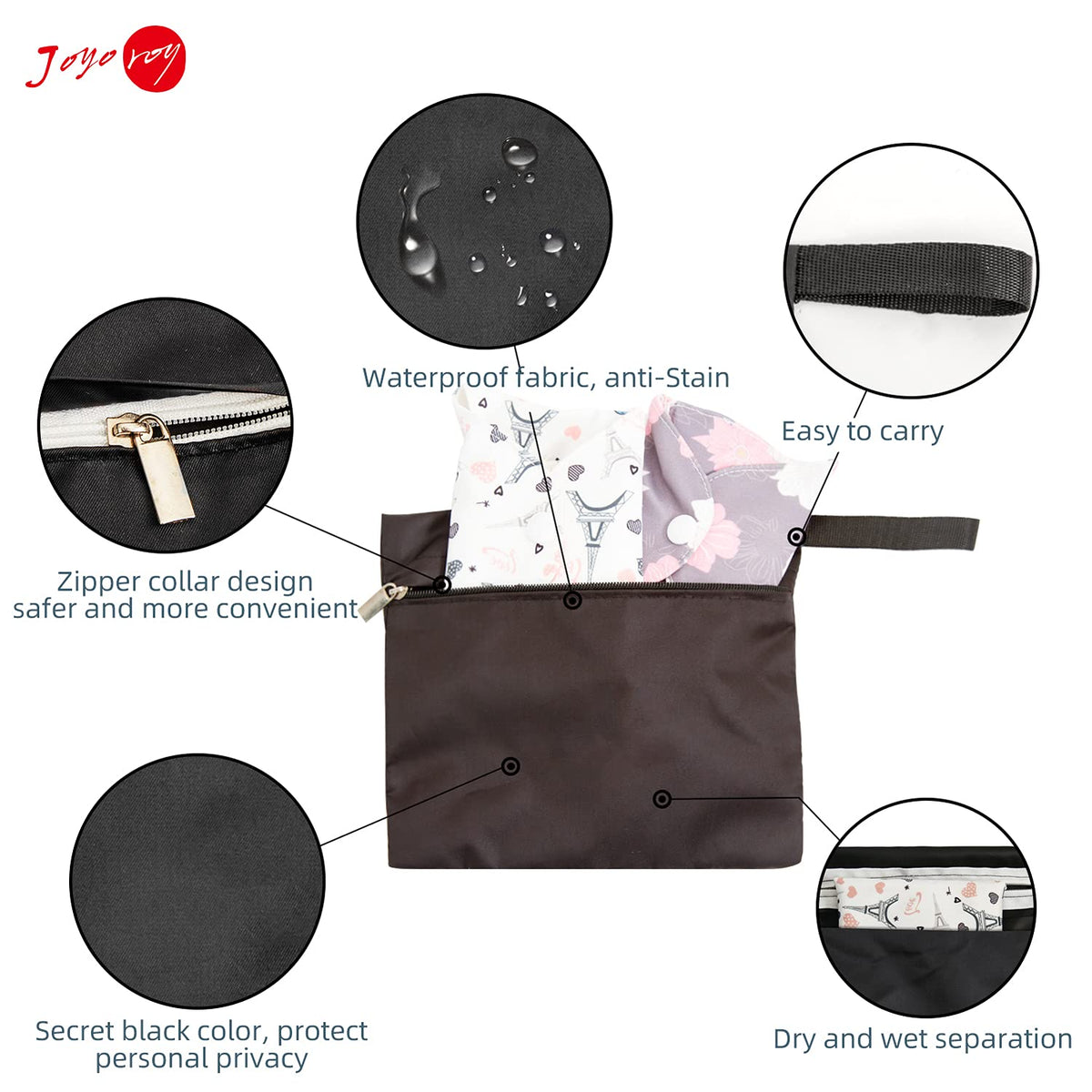 Small Wet Bag Mini Wet Bag Period Bag Black for Private Secret Waterproof Reusable for Girls Women Multi Use for Mama Cloth/Menstrual Pads/Sanity Cups/Breast Pads/Make Up Remover Pads