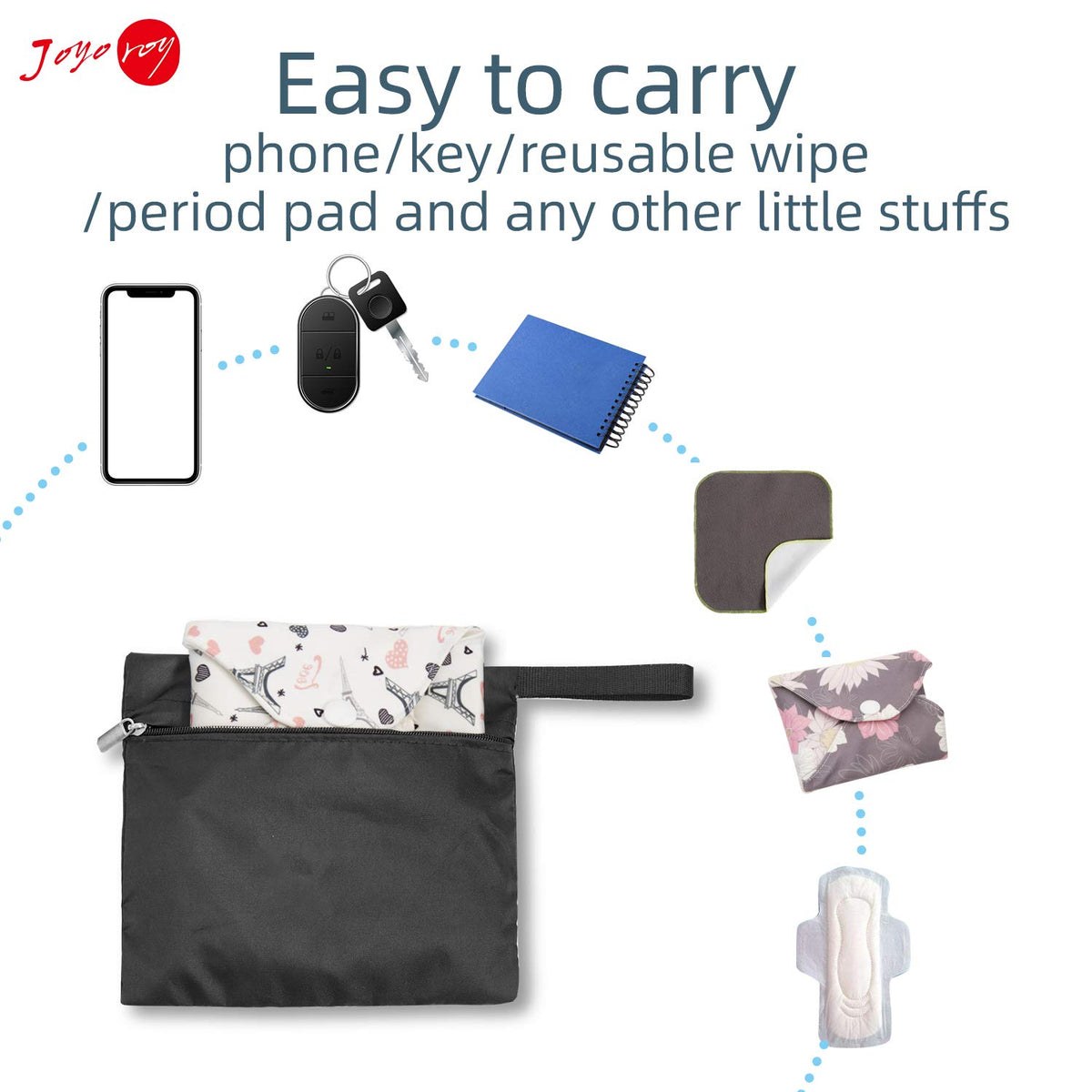 Small Wet Bag Mini Wet Bag Period Bag Black for Private Secret Waterproof Reusable for Girls Women Multi Use for Mama Cloth/Menstrual Pads/Sanity Cups/Breast Pads/Make Up Remover Pads