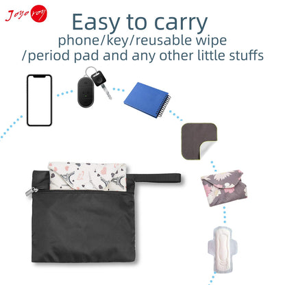Small Wet Bag Mini Wet Bag Period Bag Black for Private Secret Waterproof Reusable for Girls Women Multi Use for Mama Cloth/Menstrual Pads/Sanity Cups/Breast Pads/Make Up Remover Pads