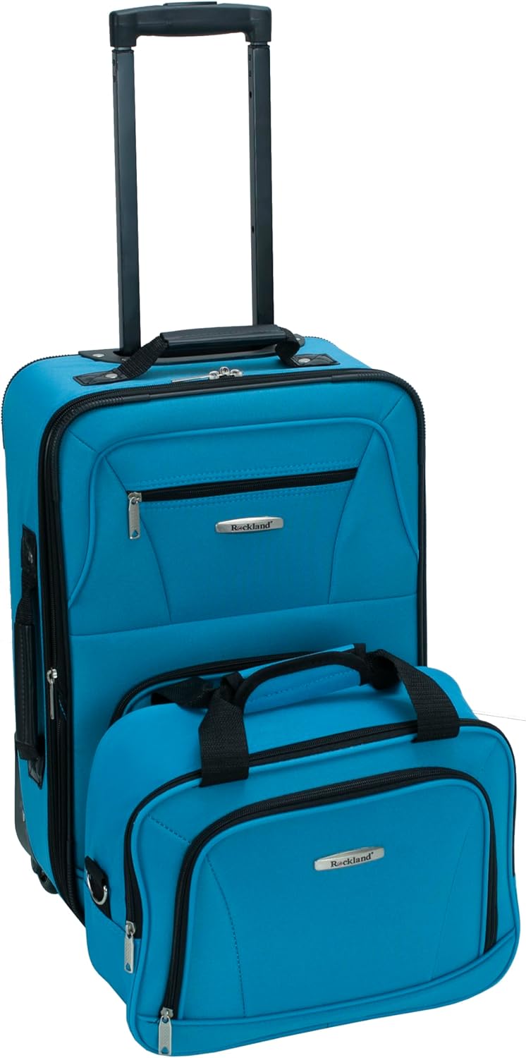 Fashion Softside Upright Luggage Set, Expandable, Wheel, Telescopic Handle,Turquoise, (14/19) - Colors A