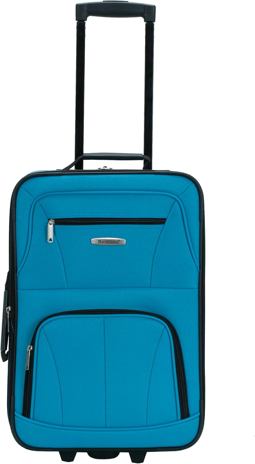 Fashion Softside Upright Luggage Set, Expandable, Wheel, Telescopic Handle,Turquoise, (14/19) - Colors A