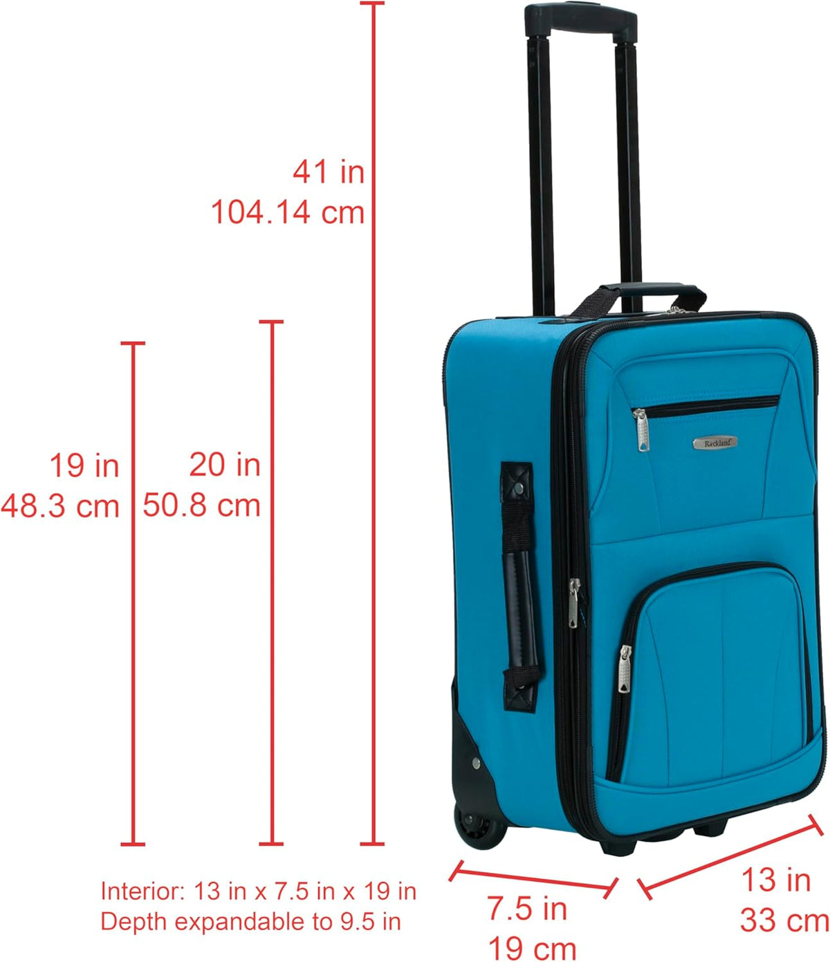 Fashion Softside Upright Luggage Set, Expandable, Wheel, Telescopic Handle,Turquoise, (14/19) - Colors A