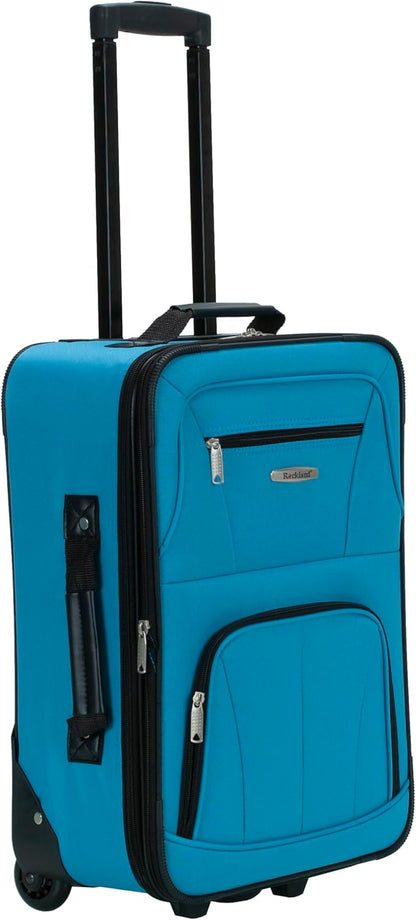 Fashion Softside Upright Luggage Set, Expandable, Wheel, Telescopic Handle,Turquoise, (14/19) - Colors A