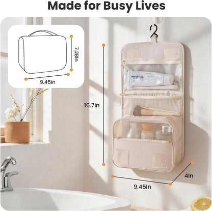 Portable Hanging Toiletry Bag for Travel, Small Multifunctional Makeup Cosmetic Bag for Women, Waterproof Travel Toiletries Organizer, Shower Bathroom Pouch with Hook for Gym, Business Trips