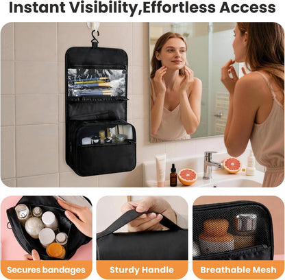 Portable Hanging Toiletry Bag for Travel, Small Multifunctional Makeup Cosmetic Bag for Women, Waterproof Travel Toiletries Organizer, Shower Bathroom Pouch with Hook for Gym, Business Trips