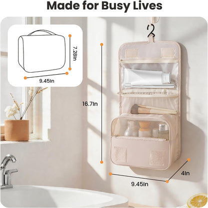 Portable Hanging Toiletry Bag for Travel, Small Multifunctional Makeup Cosmetic Bag for Women, Waterproof Travel Toiletries Organizer, Shower Bathroom Pouch with Hook for Gym, Business Trips