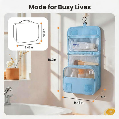 Portable Hanging Toiletry Bag for Travel, Small Multifunctional Makeup Cosmetic Bag for Women, Waterproof Travel Toiletries Organizer, Shower Bathroom Pouch with Hook for Gym, Business Trips