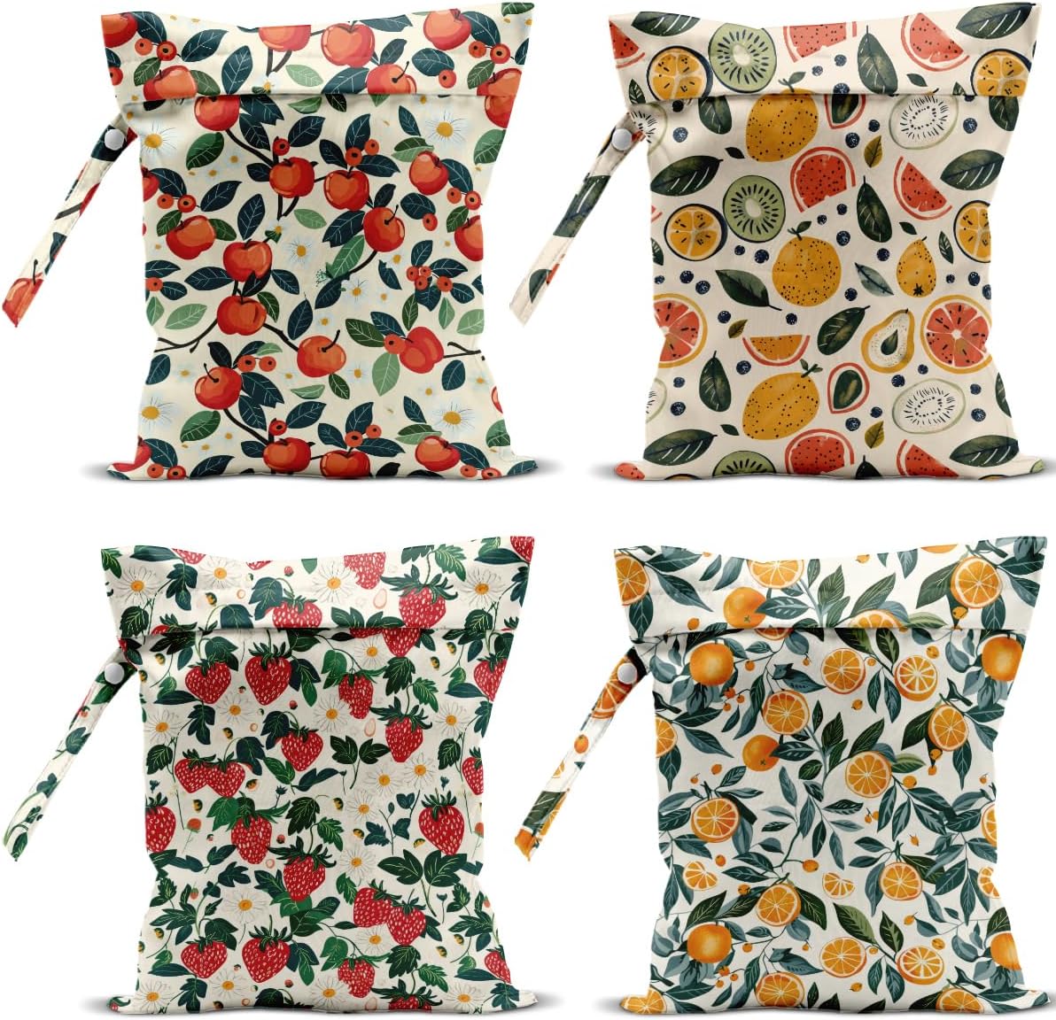 4 Pack Cute Fruit Wet Bag Waterproof Washable Reusable Wet Dry Bag for Swimsuit Dirty Clothes Cloth Diaper Travel Beach Pool Yoga Gym Toiletries Travel Beach Essentials Banana Strawberry Orange