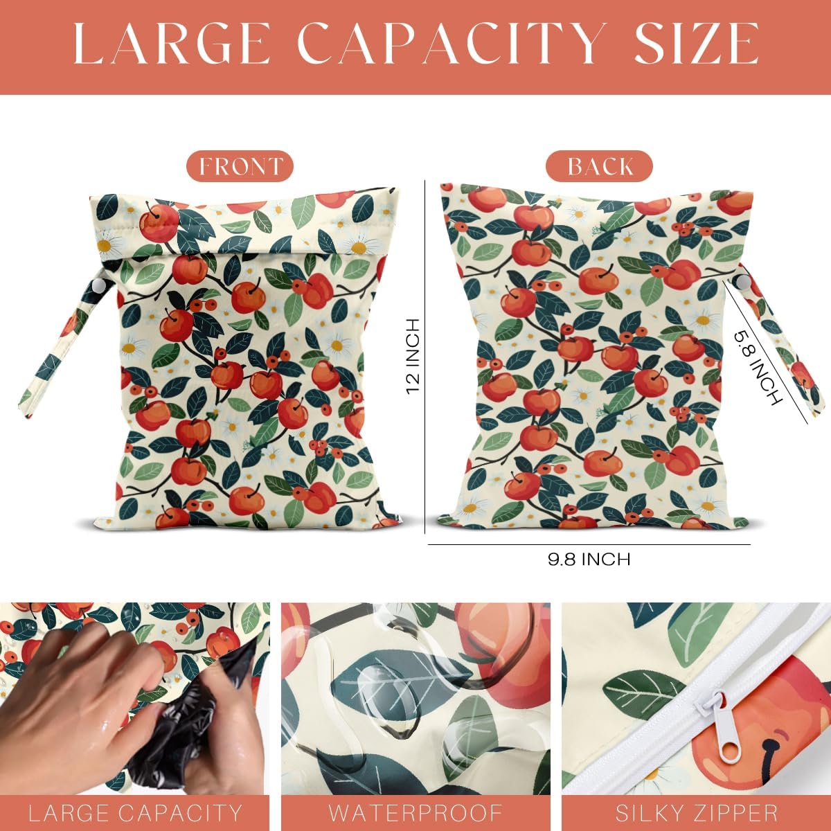 4 Pack Cute Fruit Wet Bag Waterproof Washable Reusable Wet Dry Bag for Swimsuit Dirty Clothes Cloth Diaper Travel Beach Pool Yoga Gym Toiletries Travel Beach Essentials Banana Strawberry Orange