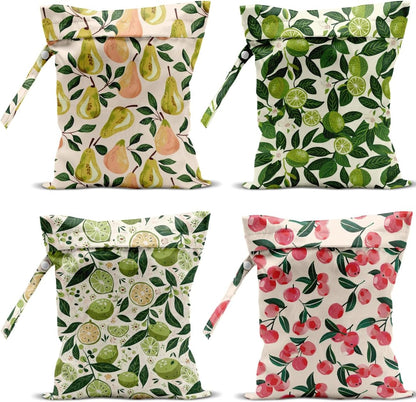 4 Pack Cute Fruit Wet Bag Waterproof Washable Reusable Wet Dry Bag for Swimsuit Dirty Clothes Cloth Diaper Travel Beach Pool Yoga Gym Toiletries Travel Beach Essentials Banana Strawberry Orange