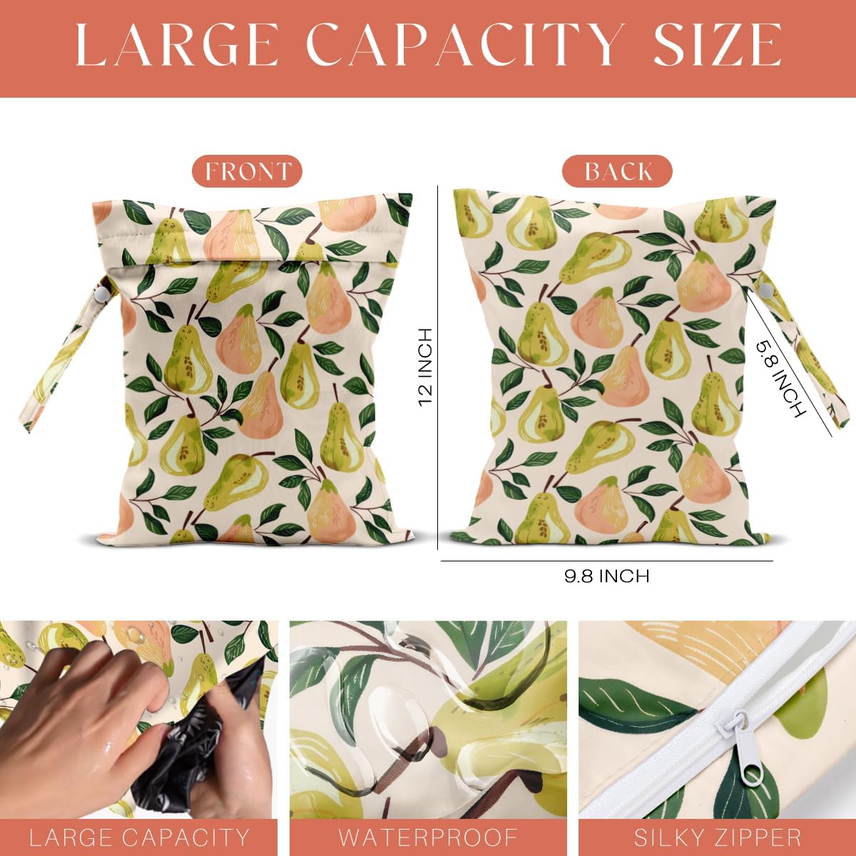 4 Pack Cute Fruit Wet Bag Waterproof Washable Reusable Wet Dry Bag for Swimsuit Dirty Clothes Cloth Diaper Travel Beach Pool Yoga Gym Toiletries Travel Beach Essentials Banana Strawberry Orange
